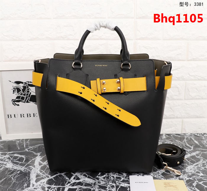 BURBERRY巴寶莉 大號 雙色皮革 敞口式托特包款「The Belt 貝爾特包「Burberry」字母壓花徽標 可手提斜背  Bhq1105