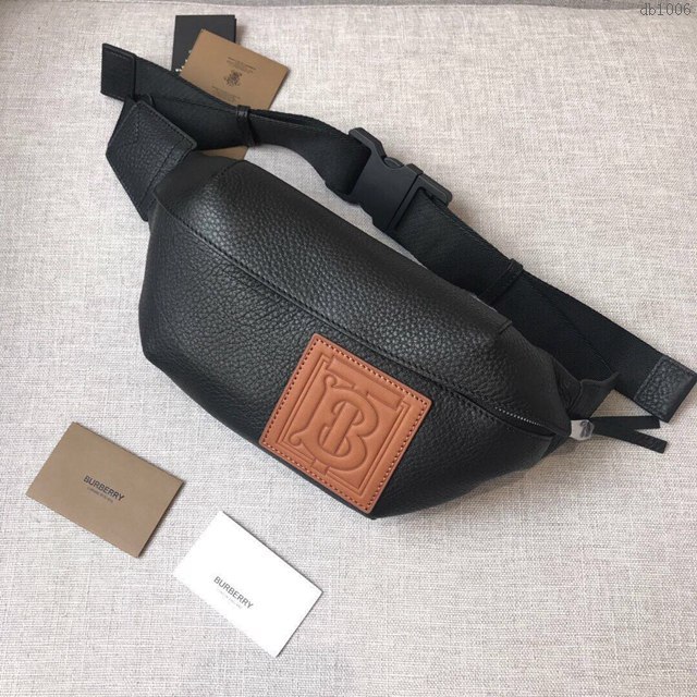 Burberry專櫃新款包包 巴寶莉黑色全皮腰包胸包挎包  db1006