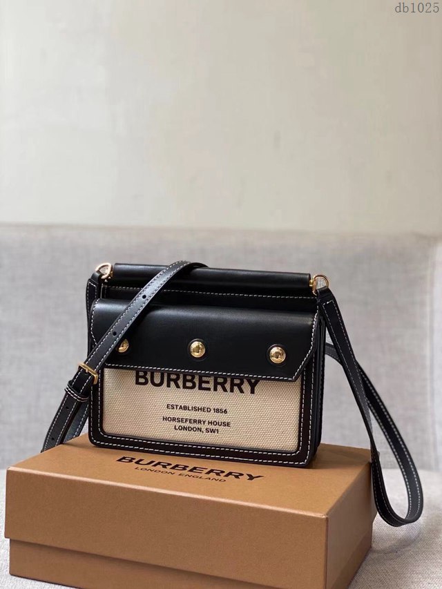 Burberry專櫃新款女包 白色帆布拼接小牛皮巴寶莉單肩斜挎包  db1025