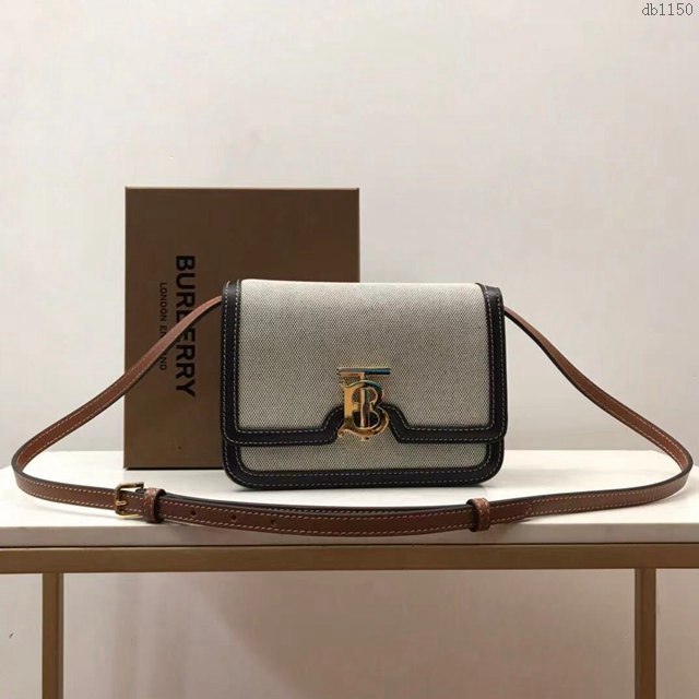 Burberry專櫃新款女包 巴寶莉雙色帆布TB小號斜挎包單肩包  db1150
