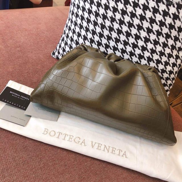 Bottega Veneta女包 寶緹嘉steny包 19新款BV鱷魚紋大號雲朵包 軍綠色  gxz1090