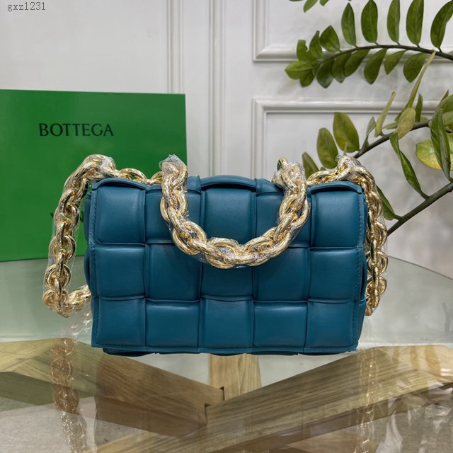 Bottega veneta高端女包 96008野鴨綠 寶緹嘉新款枕頭鏈條包 BV經典款單肩斜挎手提女包  gxz1231