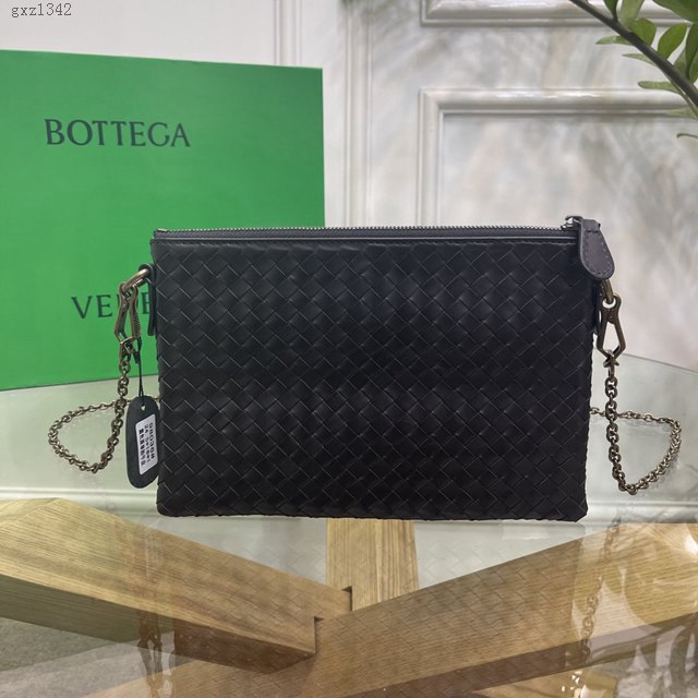 Bottega veneta高端女包 98036黑色 寶緹嘉薄款鏈條包 BV經典款胎牛皮手工編織鏈條女包  gxz1342
