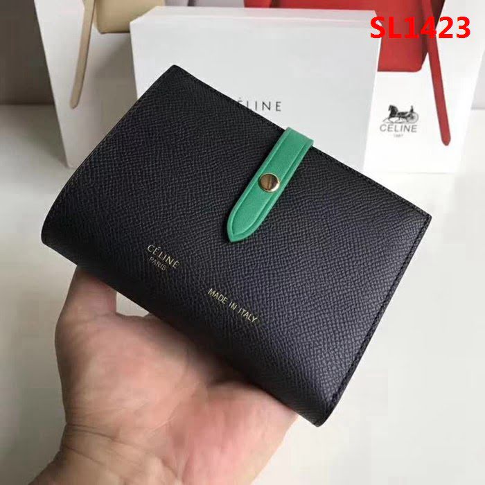 CELINE賽琳原單 專櫃款 手掌紋牛皮小號搭扣拼色錢夾 0146 SL1423