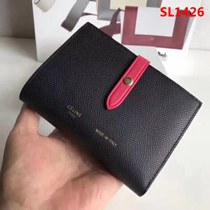 CELINE賽琳原單 專櫃款 手掌紋牛皮小號搭扣拼色錢夾 0146 SL1426