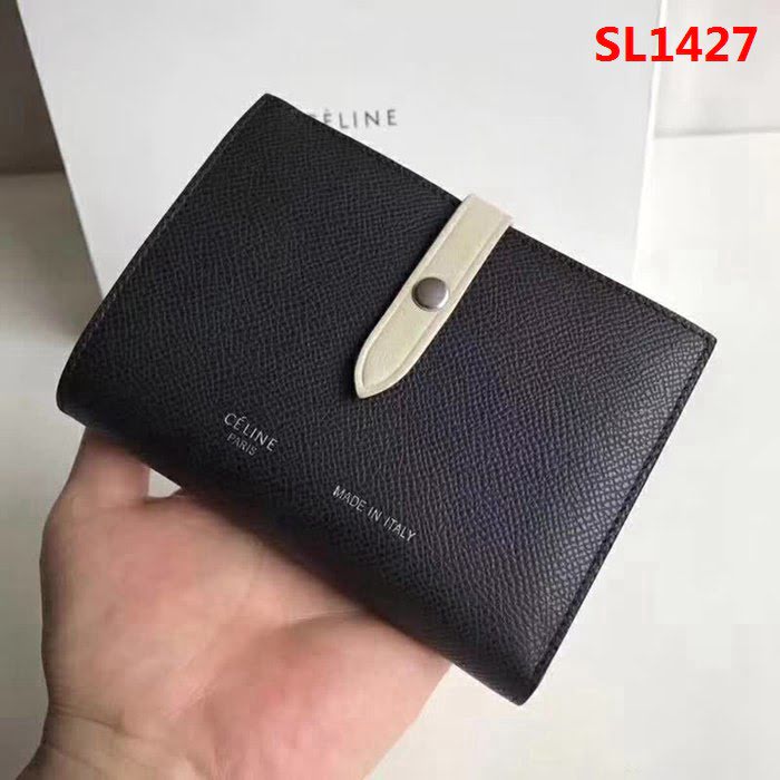 CELINE賽琳原單 專櫃款 手掌紋牛皮小號搭扣拼色錢夾 0146 SL1427