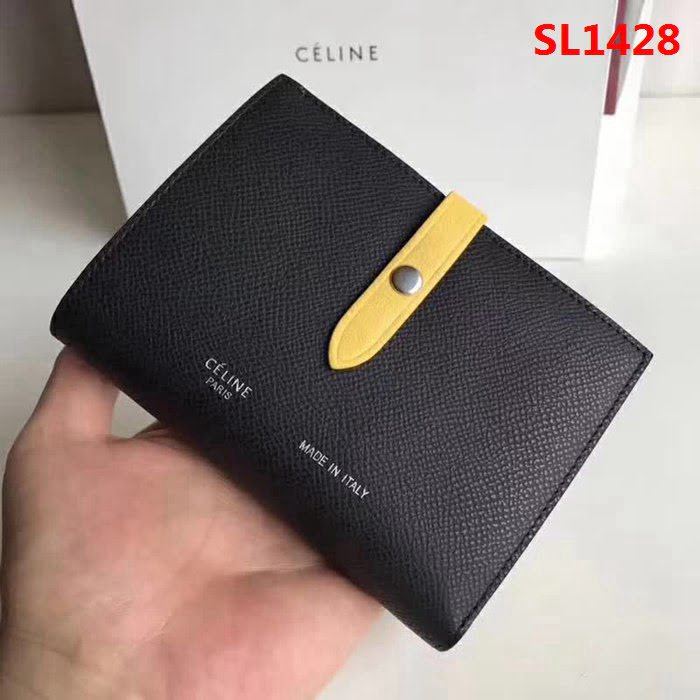 CELINE賽琳原單 專櫃款 手掌紋牛皮小號搭扣拼色錢夾 0146 SL1428