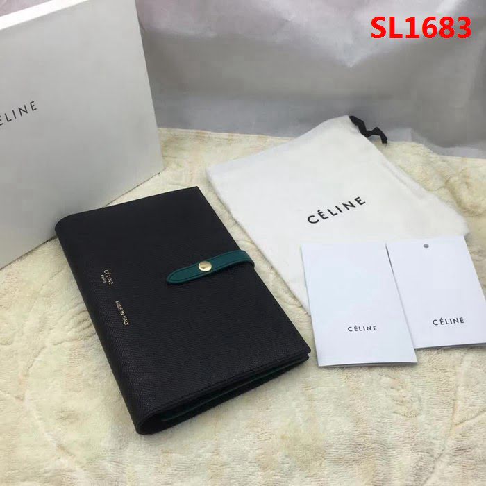 CELINE賽琳原單 專櫃 手掌紋牛皮搭扣拼色錢夾 4148 SL1683