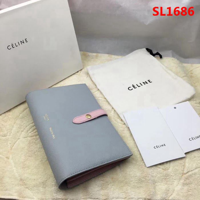 CELINE賽琳原單 專櫃 手掌紋牛皮搭扣拼色錢夾 4148 SL1686