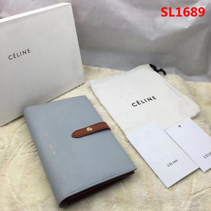 CELINE賽琳原單 專櫃 手掌紋牛皮搭扣拼色錢夾 4148 SL1689