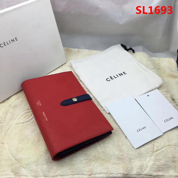 CELINE賽琳原單 專櫃 手掌紋牛皮搭扣拼色錢夾 4148 SL1693