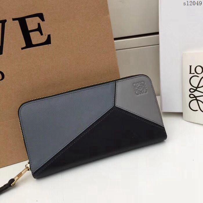 LOEWE錢包 122N89 頭層皮幾何錢包 羅意威原單長錢包  sl2049