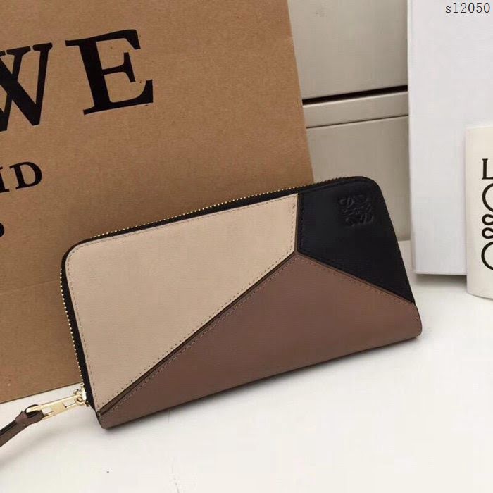 LOEWE錢包 122N89 頭層皮幾何錢包 羅意威原單長錢包  sl2050
