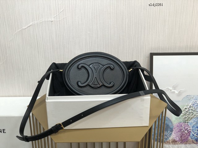 Celine專櫃2022新款經典凱旋門Logo大月餅包斜挎女包 賽琳OVAL CUIR TRIOMPHE大光滑牛皮革橢圓形手袋 sldj2261