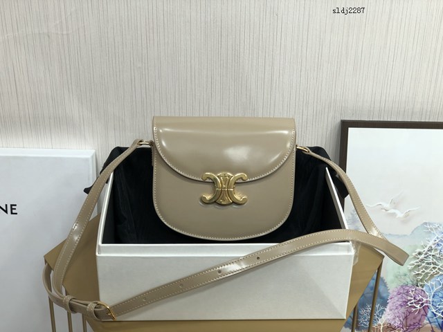 Celine專櫃2022新款凱旋門馬鞍包 賽琳TEEN BESACE TRIOMPHE亮澤牛皮革手袋 sldj2287