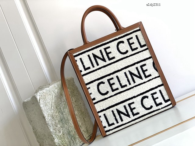 Celine專櫃2022新款通體印花織物牛皮革CABAS小號購物袋 賽琳黑白字母織物托特購物袋 sldj2311