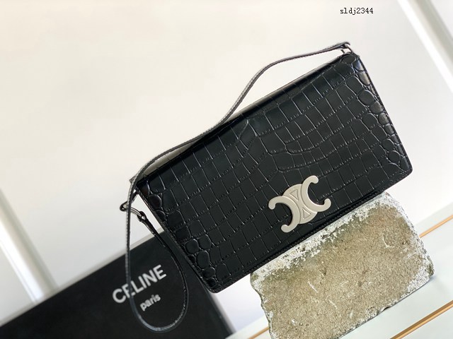 Celine專櫃2022新款TRAPEZE TRIOMPHE鱷魚紋牛皮革手袋 賽琳凱旋門腋下包 sldj2344
