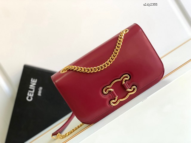 Celine專櫃2022冬季新款鏈條肩背包 199813 賽琳中號TRIOMPHE FRAME牛皮革單肩包 sldj2355