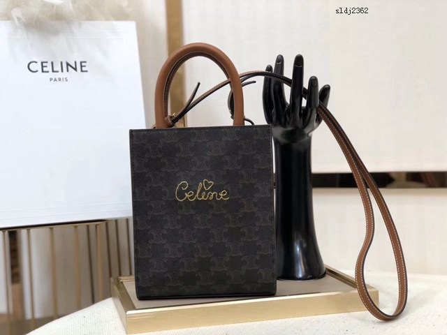 Celine專櫃2022春夏新色MiNi號豎款手袋 賽琳CABAS TRIOMPHE帆布迷你手提托特包 sldj2362