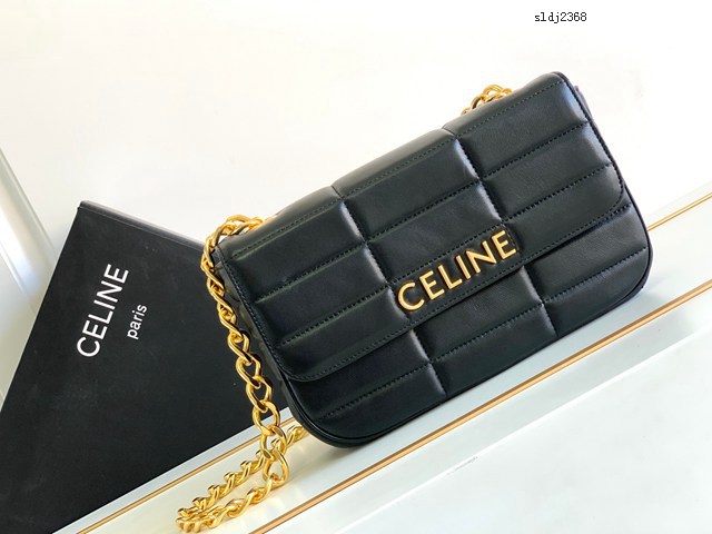 Celine專櫃2022新品絎縫鏈條羊皮斜挎包 賽琳MATELASSé MONOCHROME絎縫羊皮革鏈條肩背包 sldj2368