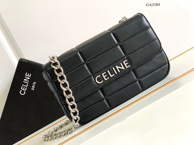 Celine專櫃2022新品絎縫鏈條羊皮斜挎包 賽琳MATELASSé MONOCHROME絎縫羊皮革鏈條肩背包 sldj2369