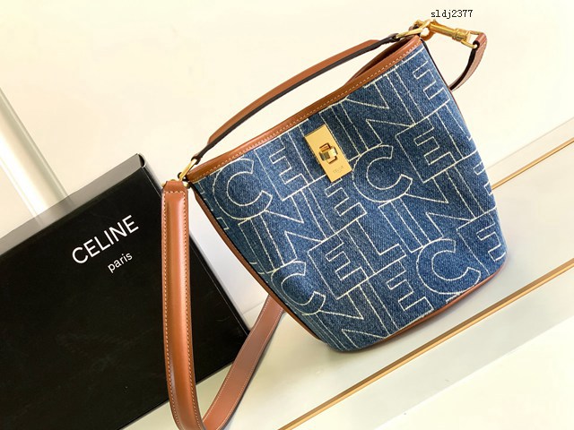 Celine專櫃2022新款Bucket 16Bag mini水桶包 賽琳195573s牛仔布水桶包 sldj2377