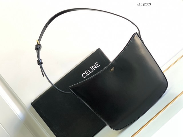 Celine專櫃2022新款女包 賽琳CROQUE中號亮澤牛皮革手袋 sldj2383