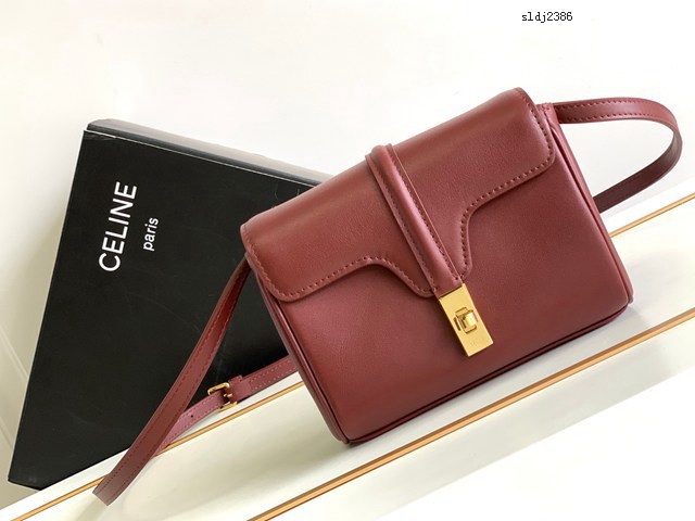 Celine專櫃23s春季新品SOFT16迷你光滑牛皮革手袋 賽琳單肩斜挎全皮女包 sldj2386