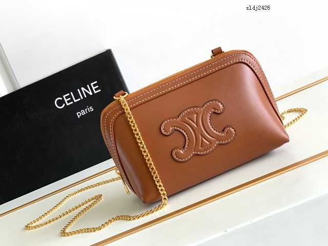 Celine專櫃2022新款復古小牛皮TRIOMPHE浮雕凱旋門貝殼包 賽琳復古全皮貝殼包 sldj2426