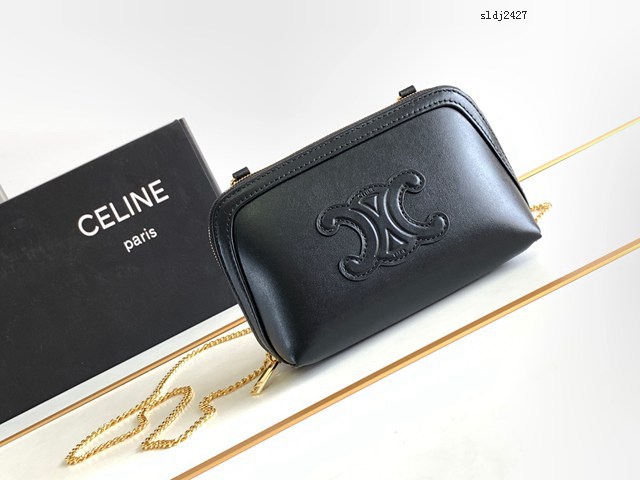 Celine專櫃2022新款復古小牛皮TRIOMPHE浮雕凱旋門貝殼包 賽琳復古全皮貝殼包 sldj2427