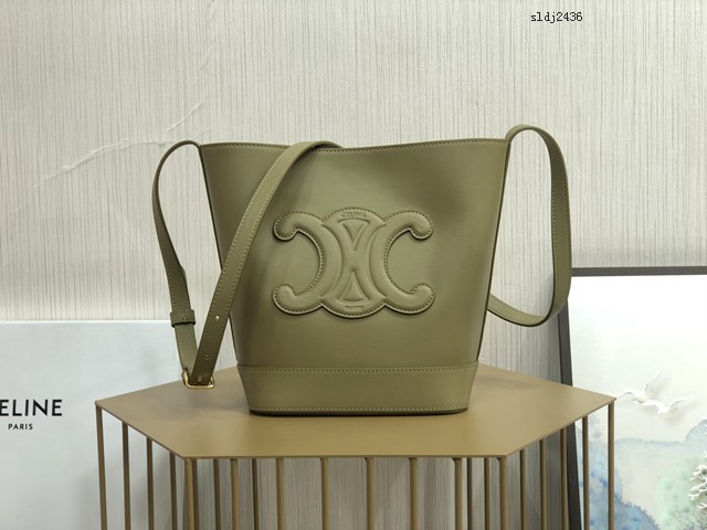 Celine專櫃2023s春夏新品CUIR TRIOMPHE小號繡花光滑牛皮水桶包 賽琳百搭斜挎肩背女包 sldj2436
