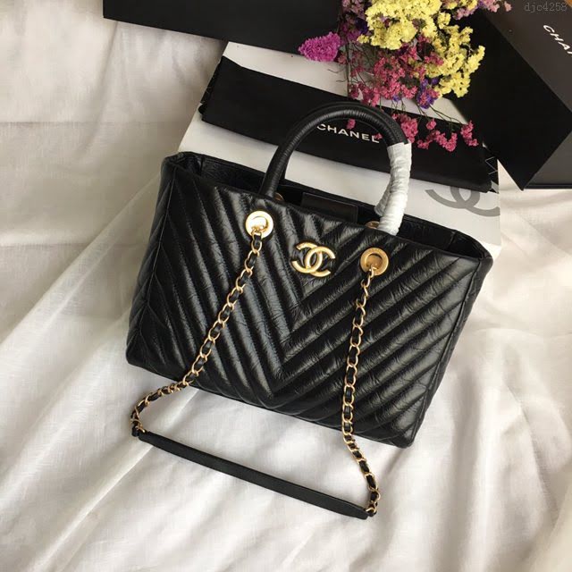 Chanel女包 香奈兒專櫃最新款購物小號手提包 ChanelV格全皮肩背購物袋 57974  djc4258