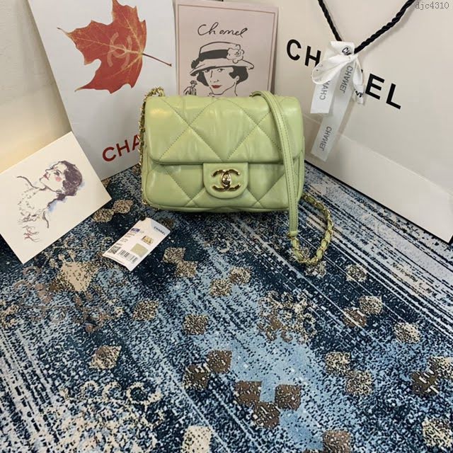 Chanel女包 香奈兒專櫃最新款菱格泡泡包 Chanel果綠色羊皮口蓋包 AS2232  djc4310