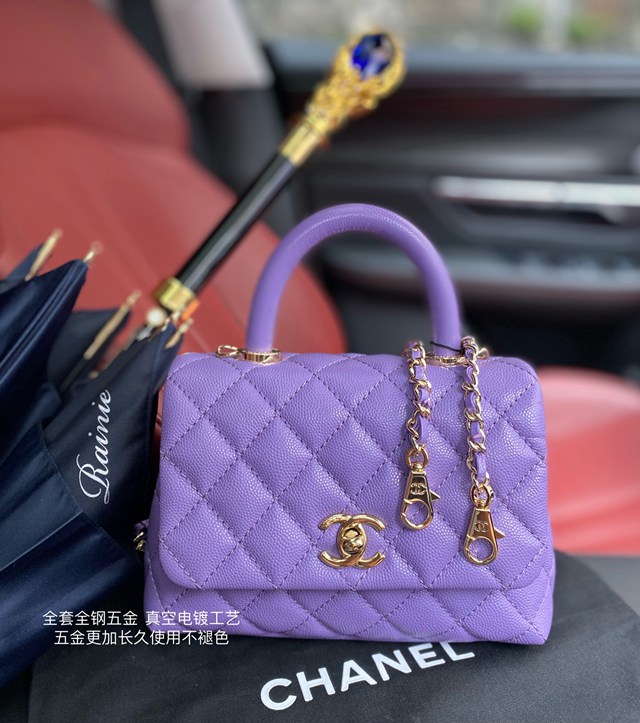 Chanel專櫃新款cocohandle經典款鏈條女包 香奈兒紫羅蘭配紫羅蘭球口蓋手提包AS2215 djc5961