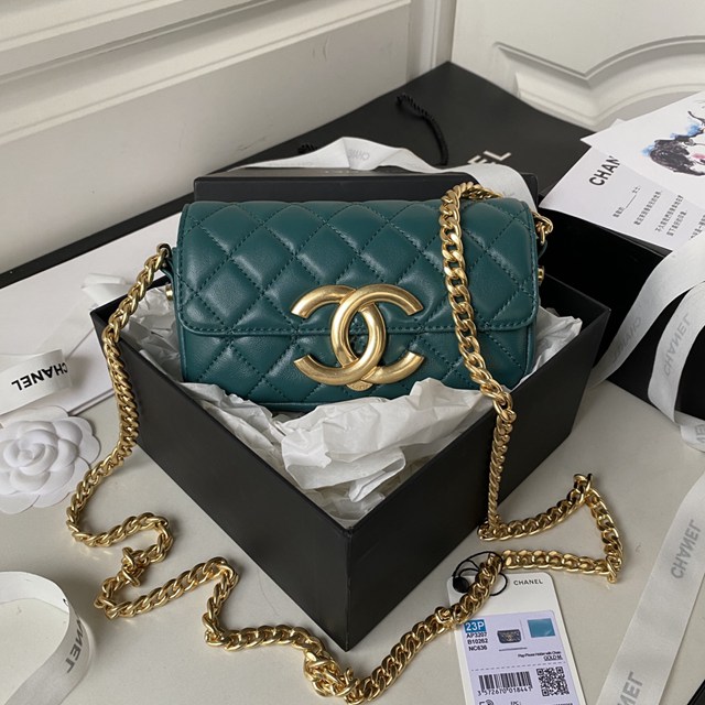 Chanel專櫃新款鏈條女包 香奈兒23p隱藏款復古黑金大log中號AS3207雙C超mini方胖子 djc6035