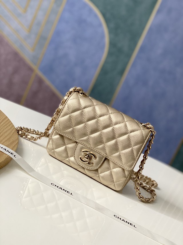 Chanel專櫃新款鏈條女包 香奈兒香檳金CF金色珠光羊皮1115單肩斜挎包 djc7004