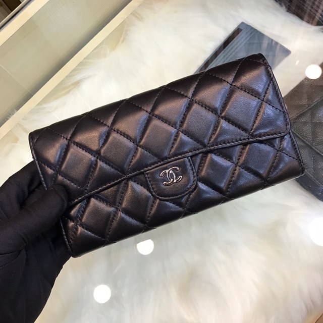 Chanel專櫃經典款女士錢包拉鏈包 香奈兒小羊皮菱格紋cf長款翻蓋錢包80758 djc7047