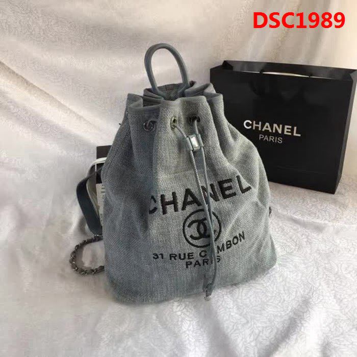 香奈兒CHANEL 93787 旅行必備帆布雙肩抽繩沙灘包DSC1989