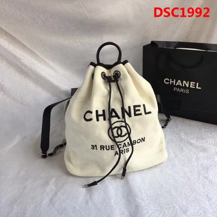 香奈兒CHANEL 93787 旅行必備帆布雙肩抽繩沙灘包DSC1992