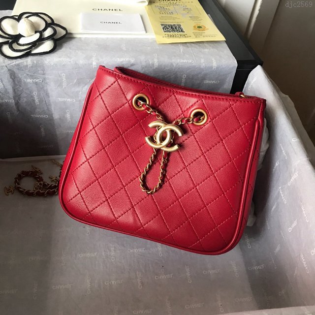 Chanel女包 2019早秋新款 黑色 香奈兒紅色水桶包 香奈爾鏈條單肩包  djc2569