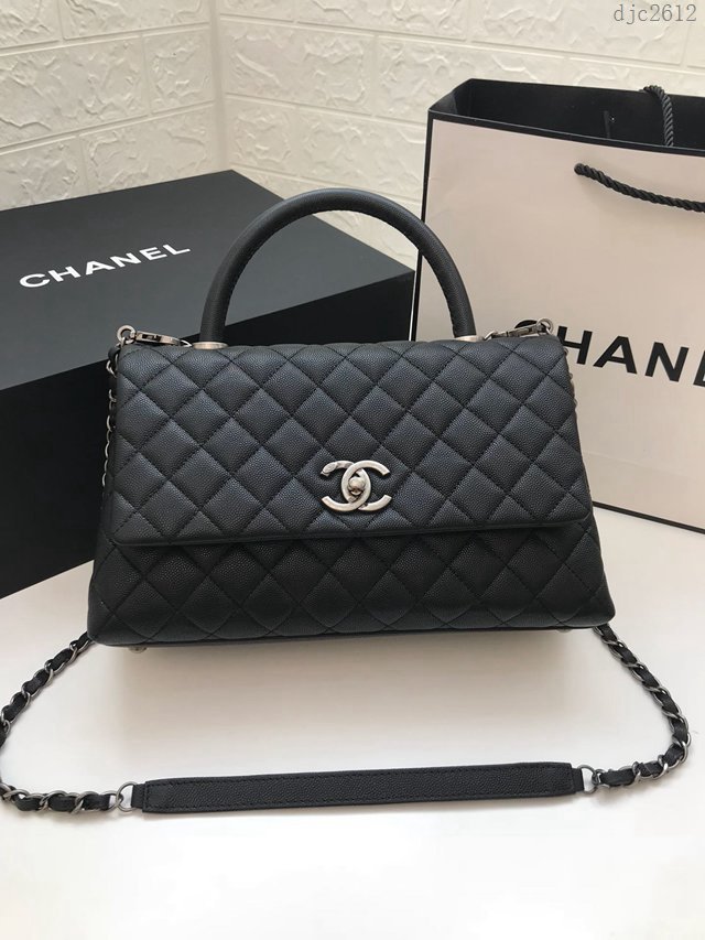 Chanel女包 A92991 小球紋手柄單肩斜挎女包 香奈兒手提中號口蓋包 顆粒壓花小牛皮 香奈爾手拎包  djc2612