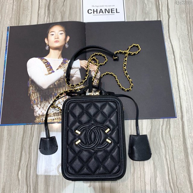 Chanel女包 2019秋季專櫃同步 最新款豎版化妝包 香奈兒復古盒子 香奈爾牛皮斜挎包  djc2899
