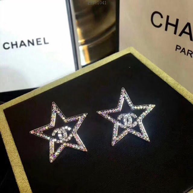 chanel耳環 香奈兒17最新款 七彩魔幻星星彩鑽 五角星耳釘 耳環  gzsc1041