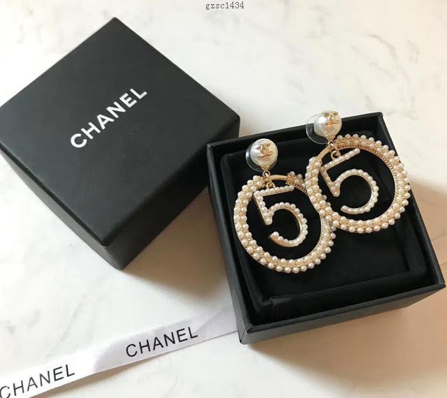 chanel耳環 5號數字 純銀針 圓環結合經典幸運數字 珍珠耳環  gzsc1434
