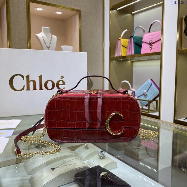 Chloe女包 克洛伊經典C Bag鱷魚壓紋鏈條相機包 Chole手提肩背斜挎包  jjh1230