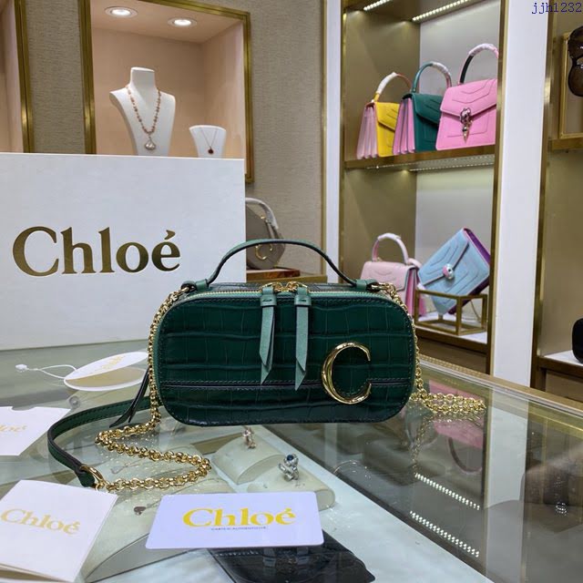 Chloe女包 克洛伊經典C Bag鱷魚壓紋鏈條相機包 Chole手提肩背斜挎包  jjh1232
