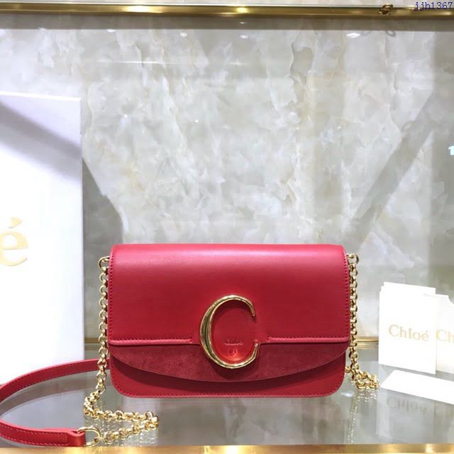Chloe女包 克洛伊經典C鏈麂皮拼牛皮單肩包 Chole肩背斜挎包  jjh1367