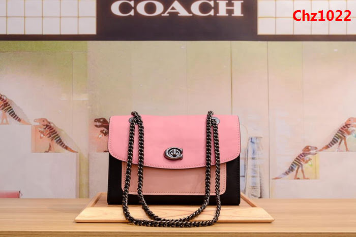 COACH蔻馳 26851 新款拼色 鏈條單肩斜挎女包 光面羊皮 內裏全反毛皮  Chz1022