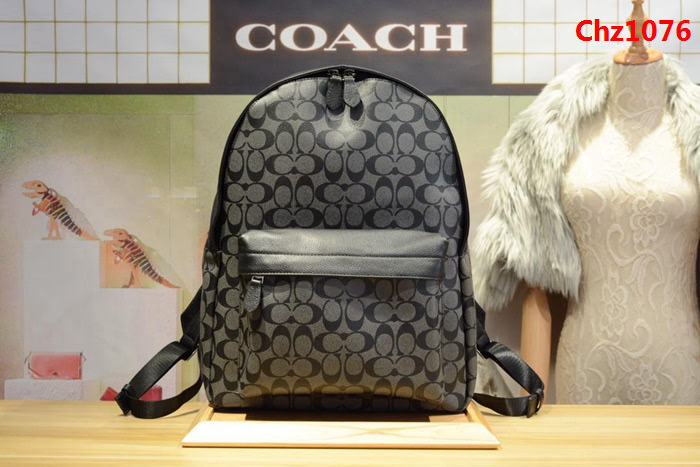 COACH蔻馳 專櫃原單 COACH 荔枝紋 男女款 時尚印花雙肩背包 F71973  Chz1076