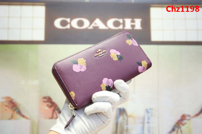COACH蔻馳 55950 牛皮女錢包 花卉印花塗層 拉鏈錢包  Chz1198
